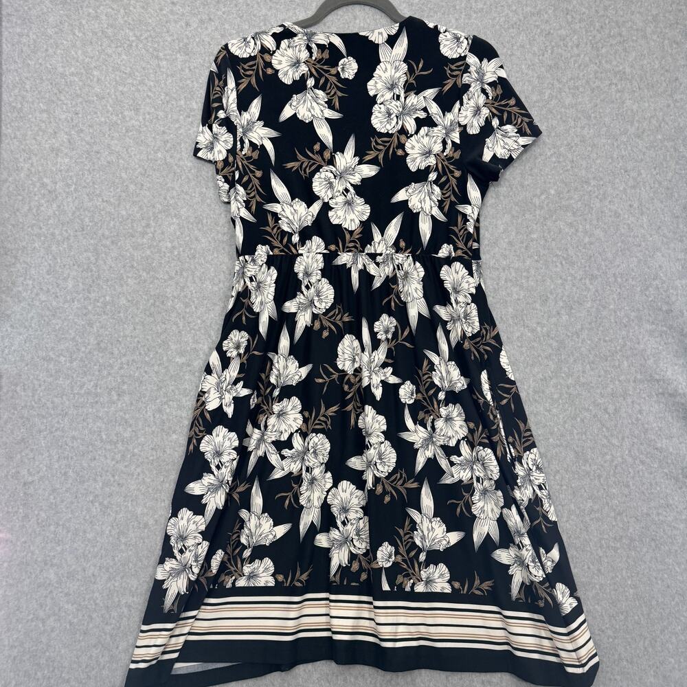 Soma Tropical Floral Mock Wrap Dress Size M Black White Soft Knit Coastal Beach - Picture 2 of 12